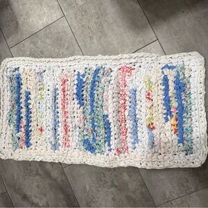 Handmade crocheted rag rug bathroom mat 18x35”